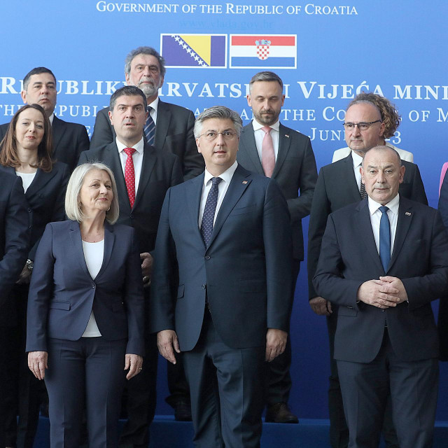 Zajednička sjednica Vlade Republike Hrvatske i Vijeća ministara Bosne i Hercegovine. 
Na fotografiji: Borjana Krišto, Andrej Plenković, Tomo Medved