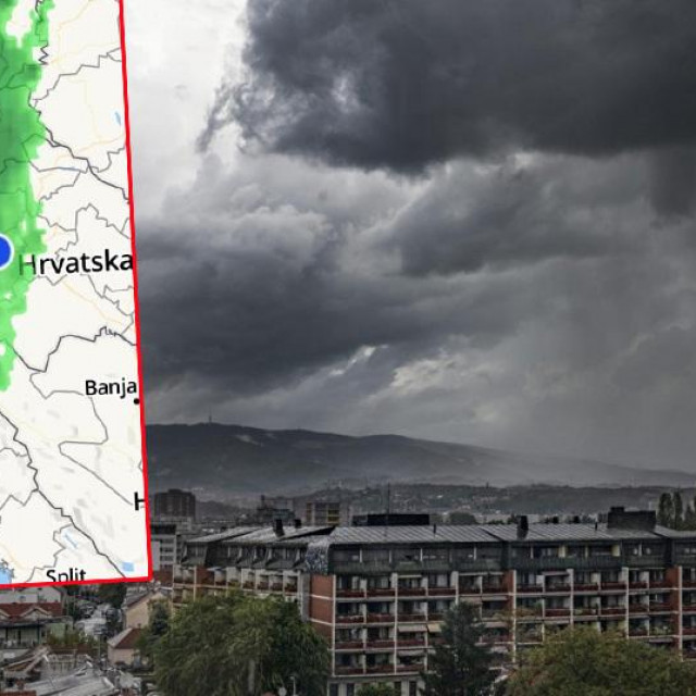 Prizor nevremena koje ide prema Hrvatskoj te ilustracija neba iznad Zagreba