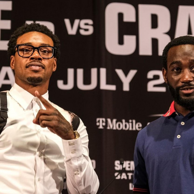 June 13, 2023, Los Angeles, California, USA: WBC, WBA & IBF champion ERROL SPENCE Jr. and WBO welterweight champion TERENCE CRAWFORD face off for the first time ahead of their fight for the undisputed welterweight championship of the world July 29th on Showtime PPV.,Image: 783183452, License: Rights-managed, Restrictions:, Model Release: no, Pictured: Spence Errol,Crawford Terence, Credit line: Adam DelGiudice/Zuma Press/Profimedia