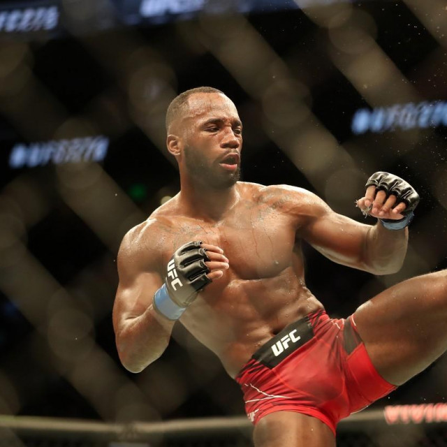 SALT LAKE CITY, UT - AUGUST 20: (L-R) Leon Edwards kicks Kamaru Usman in their Welterweight title bout during the UFC 278 at the Vivint Arena on August 20, 2022 in Salt Lake City, Utah, United States.,Image: 715964889, License: Rights-managed, Restrictions: FOR EDITORIAL USE ONLY. Icon Sportswire (A Division of XML Team Solutions) reserves the right to pursue unauthorized users of this image. If you violate our intellectual property you may be liable for: actual damages, loss of income, and profits you derive from the use of this image, and, where appropriate, the costs of collection and/or statutory damages up to $150,000 (USD)., Model Release: no, Credit line: Alejandro Salazar/PXImages/Icon Sportswire/Newscom/Profimedia