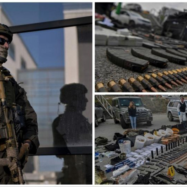 &lt;p&gt;Kosovski policajci pokazuju oružje i vojnu opremu zaplijenjenu u selu Banjska u Mitrovici, 25. rujna 2023.&lt;/p&gt;