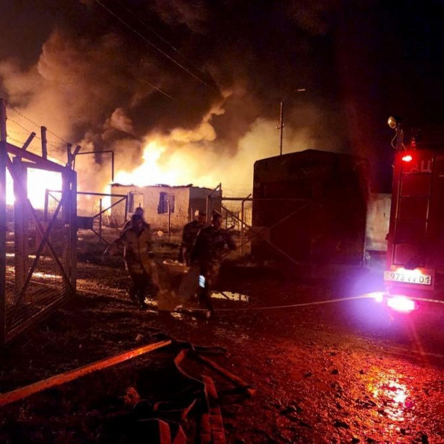 This handout photograph taken and released on September 25, 2023 by the Nagorno-Karabakh Human Rights Ombudsman shows a fire at a fuel depot outside Stepanakert. More than 200 people were injured in a blast at a fuel depot in Nagorno-Karabakh, a separatist official said Monday, calling for urgent medical assistance. (Photo by Handout/Nagorno-Karabakh Human Rights Ombudsman/AFP)/RESTRICTED TO EDITORIAL USE - MANDATORY CREDIT ”AFP PHOTO /NAGORNO-KARABAKH HUMAN RIGHTS OMBUDSMAN” - NO MARKETING NO ADVERTISING CAMPAIGNS - DISTRIBUTED AS A SERVICE TO CLIENTS