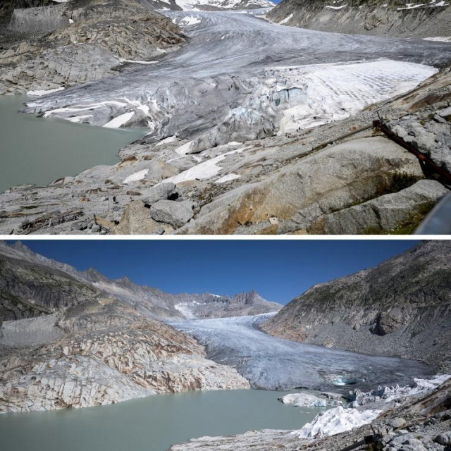 &lt;p&gt;Dvije fotografije ledenjaka Rhone nimljene u kolovozu pokazuju dramatičnu razinu otapanja&lt;/p&gt;