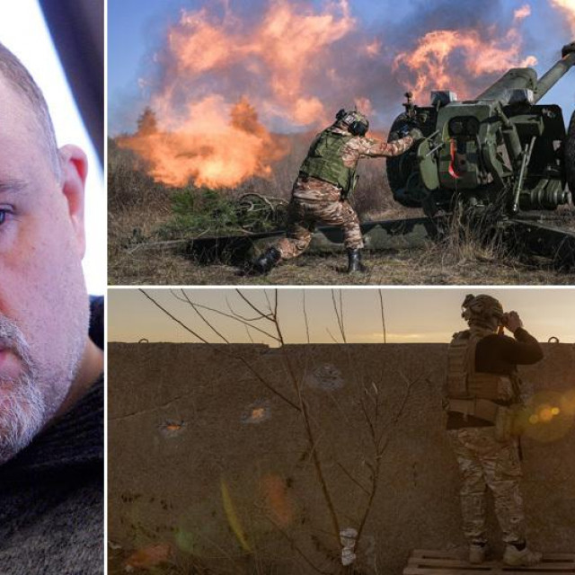 Igor Tabak; ruski vojnik pokraj haubice; ukrajinski vojnik gleda na bojište