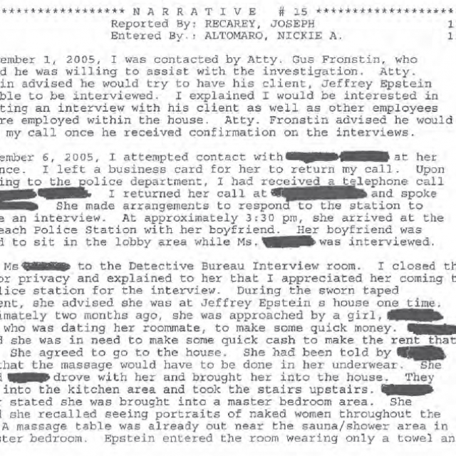 Ulomak iz jednog od dokumenata o povezanima s Jeffreyjem Epsteinom