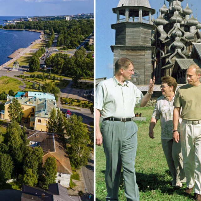 Panorama Karelije; bivši čelnik Republike Karelije Sergej Katanandov i Vladimir Putin snimljeni ondje u kolovozu 2001.