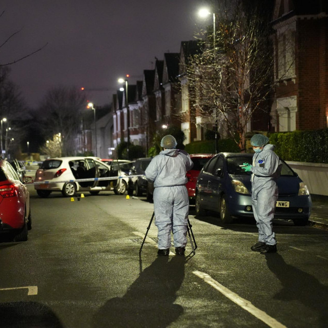 Police at the scene of an incident near Clapham Common, south London, after a suspected corrosive substance was thrown at a woman and her two young children.,Image: 842287992, License: Rights-managed, Restrictions:, Model Release: no, Credit line: James Weech/PA Images/Profimedia