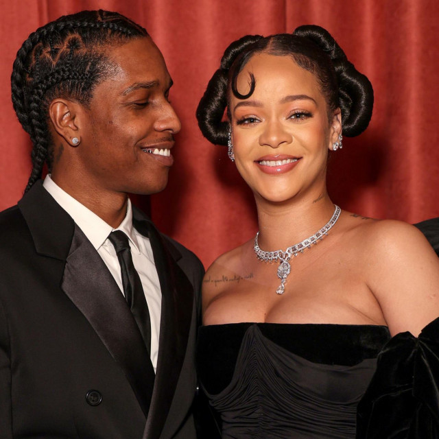 Mandatory Credit: Photo by Chelsea Lauren/Shutterstock for HFPA (13707319aa)
A$AP Rocky and Rihanna
80th Annual Golden Globe Awards, Inside, Beverly Hilton, Los Angeles, USA - 10 Jan 2023