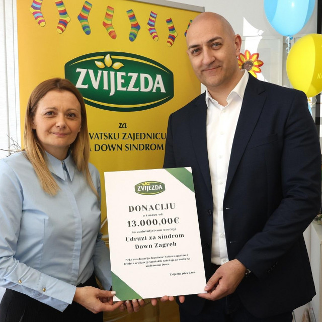Natalija Belošević, predsjednica Udruge za sindrom Down-Zagreb i Tomislav Alagušić, predsjednik Uprave Zvijezde