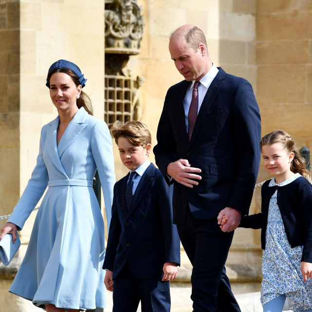Mandatory Credit: Photo by James Veysey/Shutterstock (12894684ba)
Catherine Duchess of Cambridge, Prince George, Prince William, Princess Charlotte

17 Apr 2022
The Royal Family attend the Easter Mattins Service, St. George‘s Chapel, Windsor Castle, UK - 17 Apr 2022