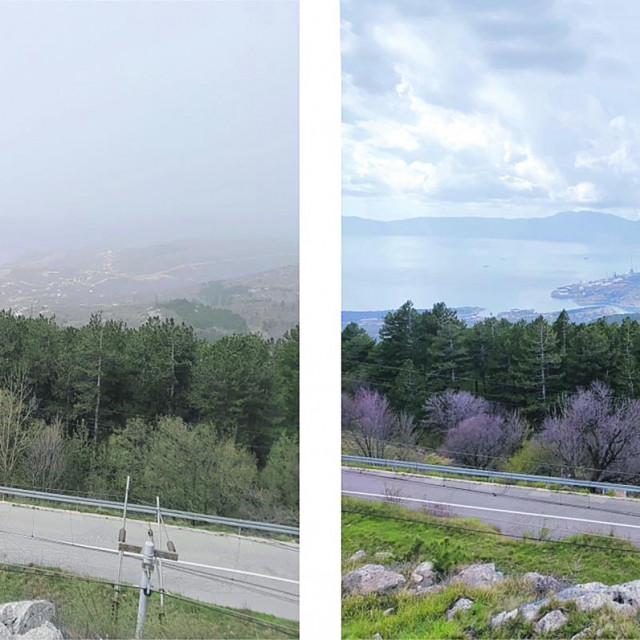 1.4.2024. Saharska prašina (lijevo), 2.4.2024. nakon kiše (desno)