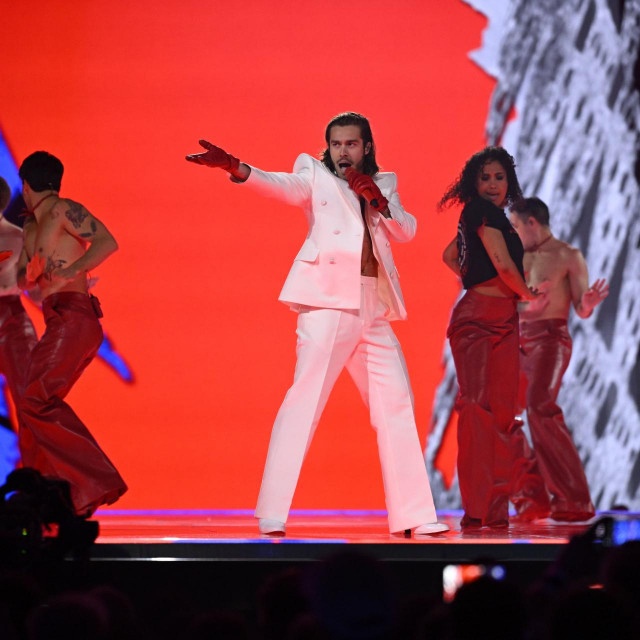 Mandatory Credit: Photo by Jessica Gow/TT/Shutterstock (14467938ev)
Benjamin Ingrosso, who represented Sweden 2018, entertains in the middle act during the first semi-final of the 68th edition of the Eurovision Song Contest (ESC) at the Malm? Arena, in Malm?, Sweden, Tuesday, May 07, 2024.
Eurovision Song Contest 2024, Malm?, Sweden - 07 May 2024