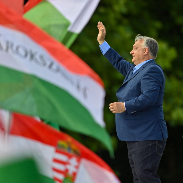 Mađarski premijer Viktor Orban na skupu u Budimpešti

 