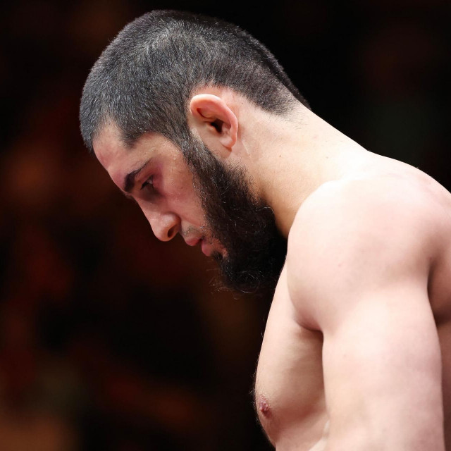 NEWARK, NEW JERSEY - JUNE 01: Islam Makhachev of Russia is introduced before in his lightweight bout against Dustin Poirier of Russia during UFC 302 at Prudential Center on June 01, 2024 in Newark, New Jersey. Luke Hales/Getty Images/AFP (Photo by Luke Hales/GETTY IMAGES NORTH AMERICA/Getty Images via AFP)