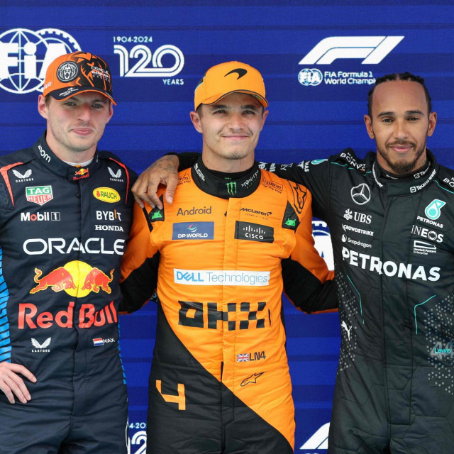 Max Verstappen, Lando Norris i Lewis Hamilton