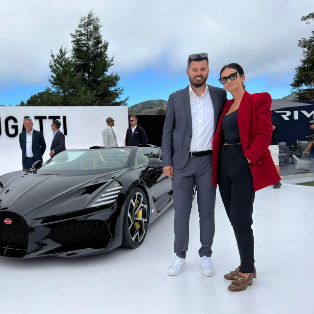 Mate Rimac i Katarina Lovrić na predstavljanju Bugatti W16 Mistrala u Kaliforniji