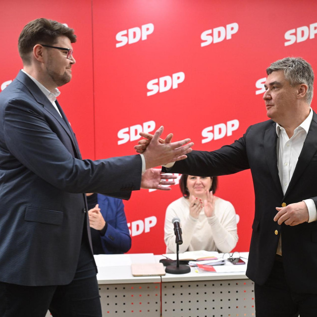 Peđa Grbin i Zoran Milanović na sjednici Glavnog odbora SDP-a uoči parlamentarnih izbora 