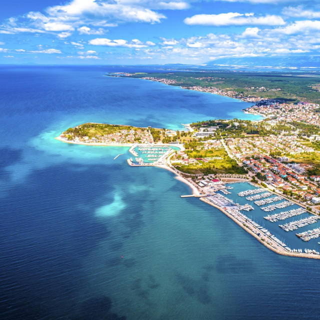 Zadar. Puntamika and Borik in Zadar scenic coastline aerial panoramic view, Dalmatia region of Croatia