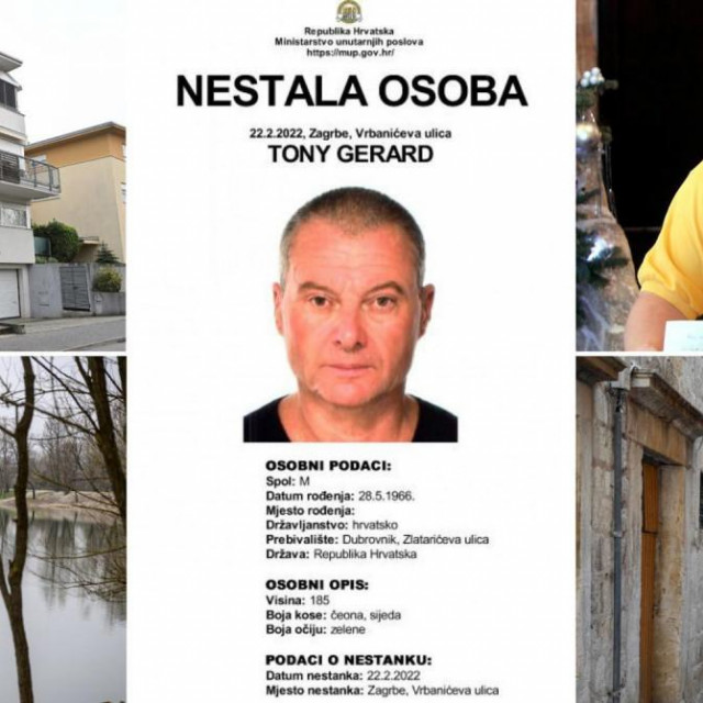 Tony Gerard - Tonko Zec, Werner Trautmann (gore desno, zgrada u koju je namamljen Tony Gerard (gore lijevo), jezero Orešje gdje je iskopan dio kostura (lijevo dolje), nekretnina u Dubrovniku koja je prodana mimo znanja ubijenog muškarca (dolje desno)