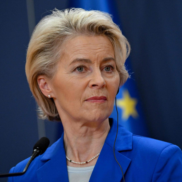 (FILES) European Commission President Ursula Von der Leyen attends a joint press conference with Serbian President following their meeting in Belgrade on October 31, 2023. EU leaders on June 27, 2024 sealed a deal to re-appoint Ursula von der Leyen for a second term in charge of the bloc‘s powerful commission, diplomats said. As part of the agreement struck at a summit in Brussels, Portuguese ex-prime minister Antonio Costa was chosen as head of the European Council and Estonian premier Kaja Kallas was named to be the bloc‘s next foreign policy chief. (Photo by Andrej ISAKOVIC/AFP)
