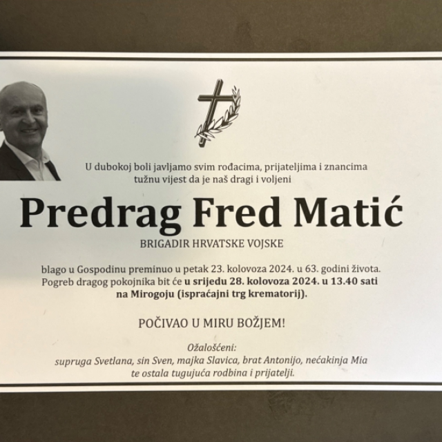 Osmrtnica Predraga Freda Matića