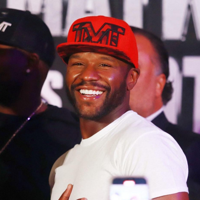 Floyd Mayweather Jr. attends the scales during the ceremonial weigh-in before the exhibition fight between American boxer and former world champion Floyd Mayweather Jr. and mixed martial arts fighter and professional boxer John Gotti III. Mexico City, Mexico, August 23, 2024.,Image: 901155437, License: Rights-managed, Restrictions:, Model Release: no, Credit line: Eyepix/ABACA/Abaca Press/Profimedia