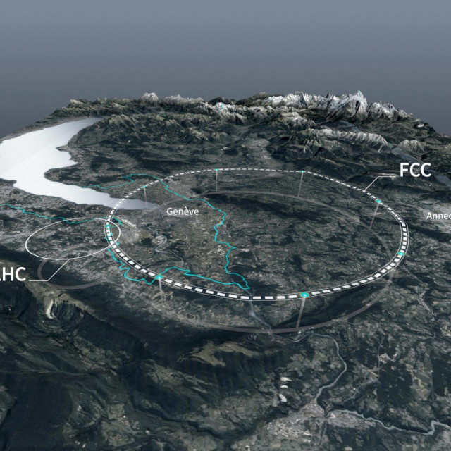 Na CERN-ovoj fotografiji može se vidjeti postojeće tunele LHC-a, i buduće tunele FCC-a