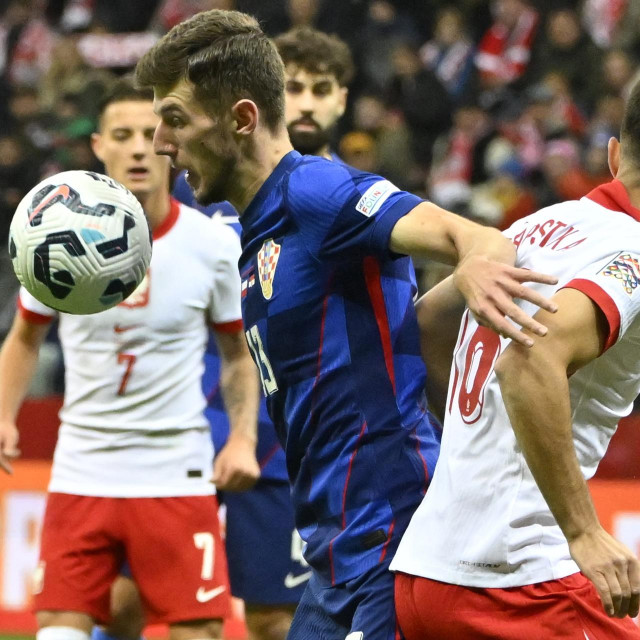 Varsava, Poljska, 151024.
Nacionalni stadion.
Nogometna utakmica UEFA Liga nacija, skupina A, 4. kolo, Poljska - Hrvatska.
Na fotografiji: Petar Sucic.