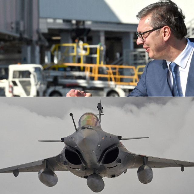 Emmanuel Macron i Aleksandar Vučić; Dassault Rafale