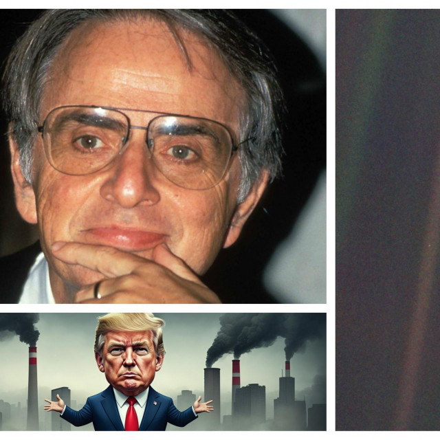 Carl Sagan, Donald Trump i na desnoj fotografiji - planet Zemlja kao blijedoplava točka snimljena iz svemira, iz velike udaljenosti. Nađite je - i našli ste svoj dom