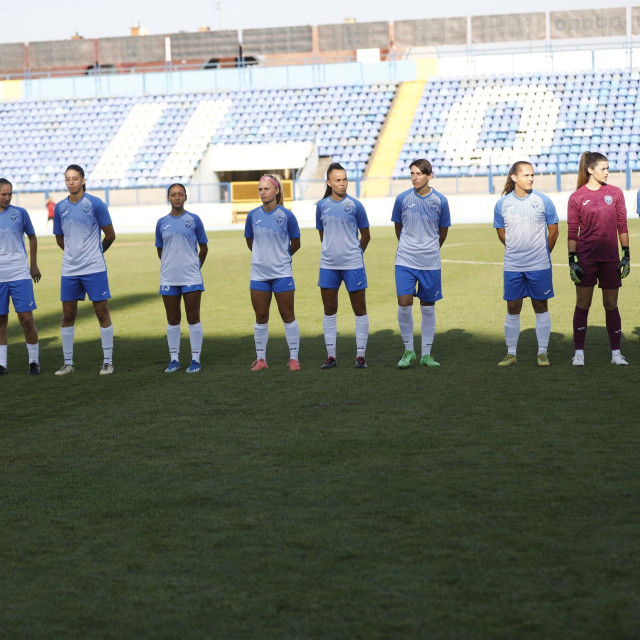 Osijek, 040924.
Stadion Gradski vrt.
Liga prvakinja u nogometu, ZNK Osijek - Spartak Trnava.
Na fotografiji: igracice Osijeka.