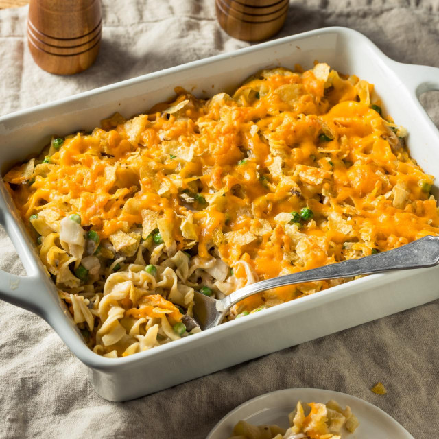 Homemade Cheesy Tuna Casserole with Peas and Egg Noodles