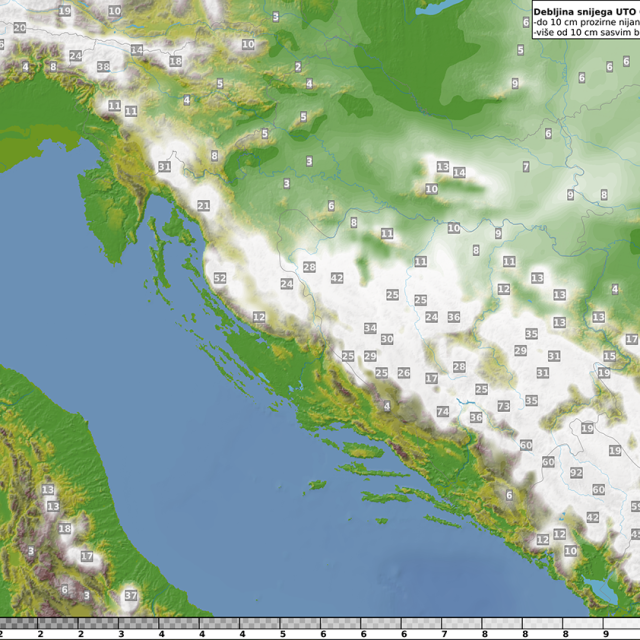 Karta koja otkriva koliko bi moglo biti snijega: Debljina snježnog pokrivača (cm) u utorak 24. prosinca 2024. u 00 UTC. Izvor: DWD