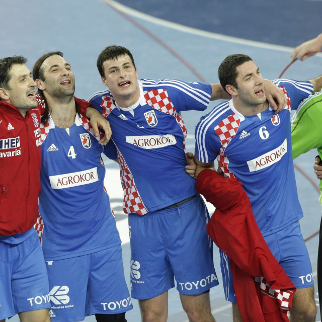 Zlatko Horvat, Pero Metličić, Ivano Balić, Domagoj Duvnjak, Blaženko Lacković. Zagreb, Svjetsko prvenstvo 2009.