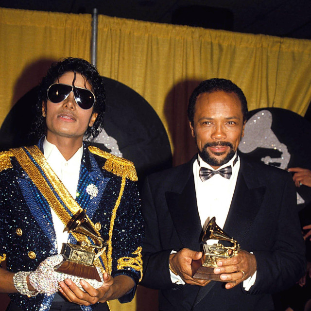 Mandatory Credit: Photo by Roger Karnbad/ZUMA Press Wire/Shutterstock (14864248a)
QUINCY JONES poses for photos with MICHAEL JACKSON at the 1984 Grammys.
Grammy Awards 1984, Hollywood, California, USA - 31 Aug 2005