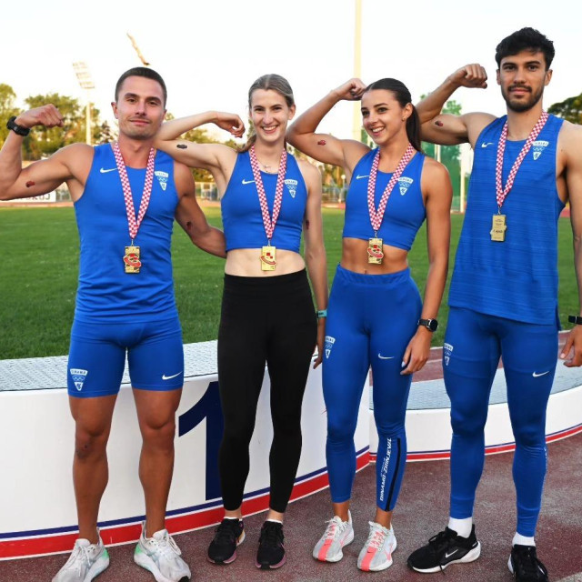 Vlasnici novog hrvatskog klupskog rekorda na 4x400 m - Karlo Videka, Klara Kapac, Veronika Drljačić i Marko Orešković